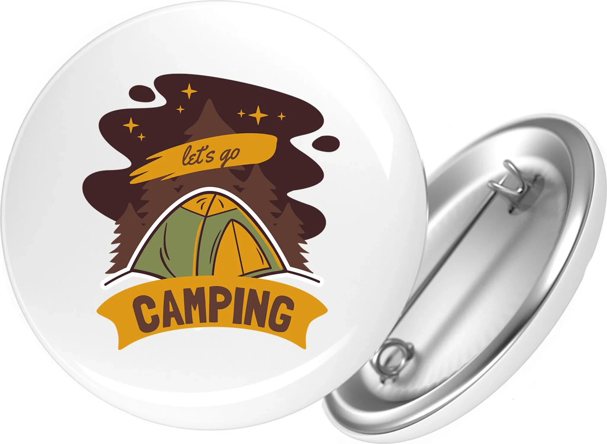 Ansteckbutton „Let’s Go Camping“ – Huuraa 59 mm Motiv-Button