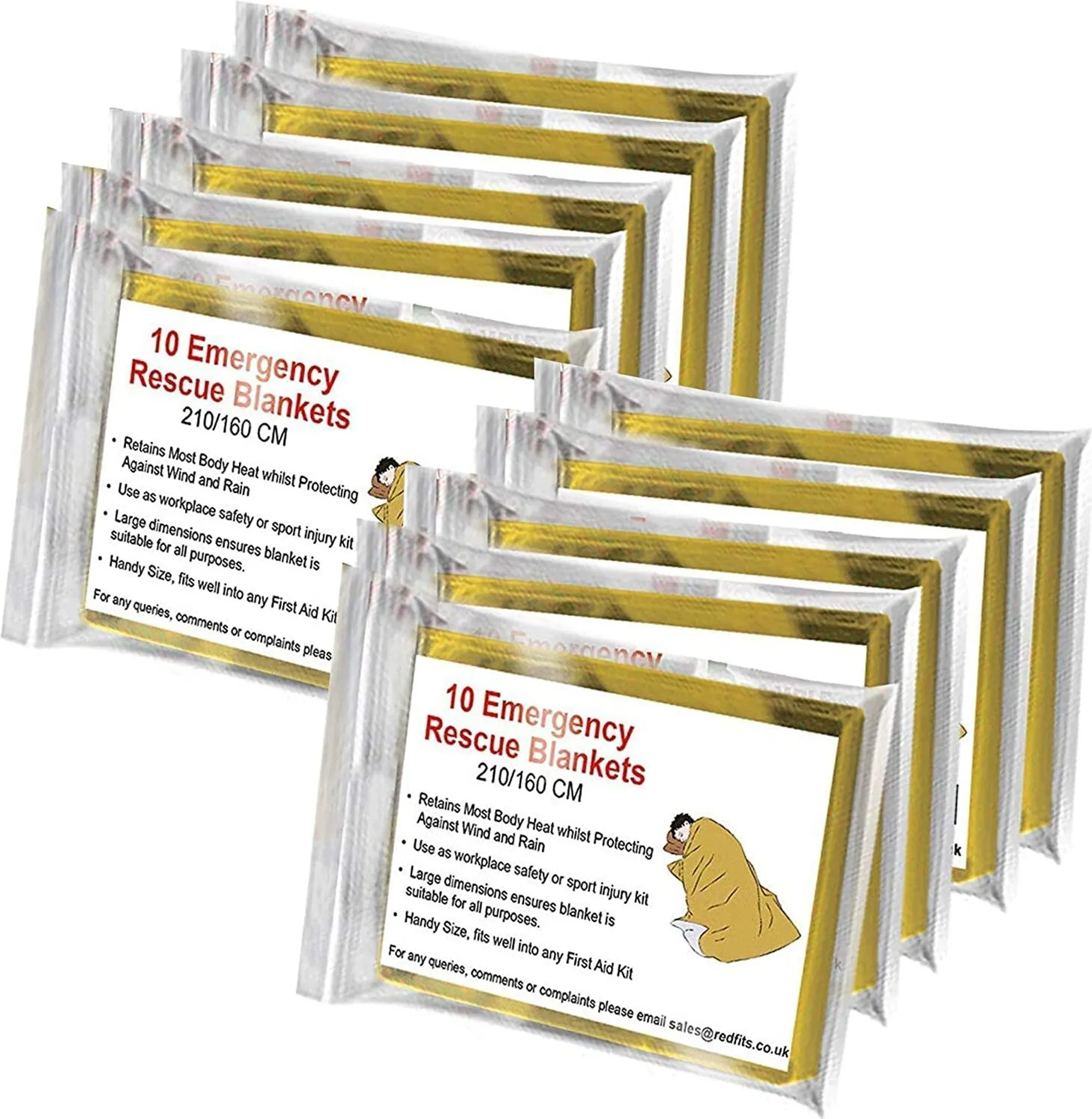 Bramble Rettungsdecke 10er-Pack – Gold/Silber 210×160 cm Notfall- & Wärmedecken