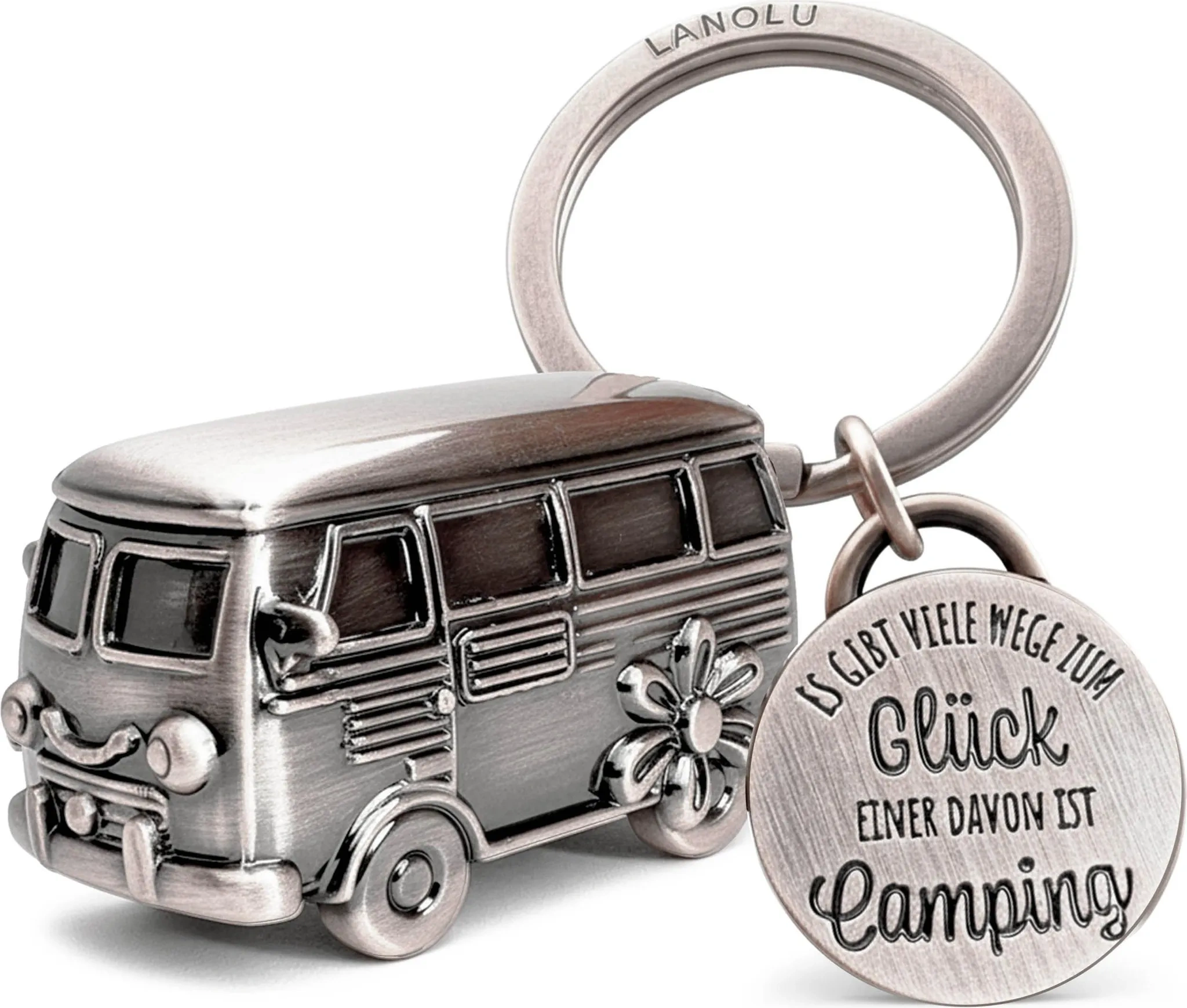 LANOLU Schlüsselanhänger Wohnwagen – 3D Metall Camping Geschenk für Camper