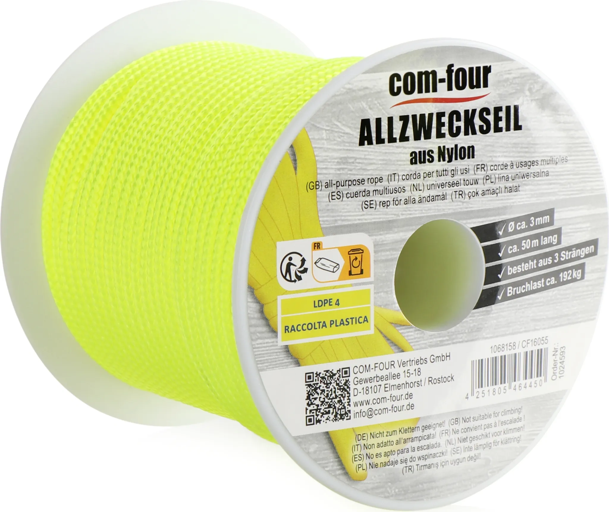 com-four® Paracord Schnur Ø 3 mm, 50 m – Nylonseil mit 3-Kern-Strängen für Camping & Outdoor